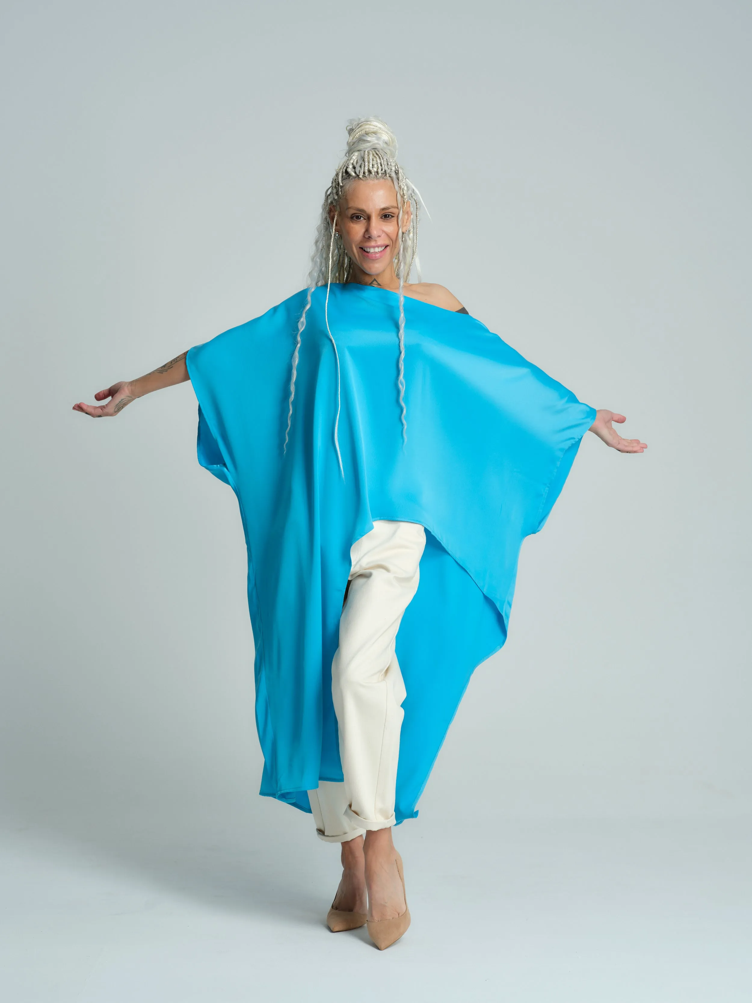 Off-The-Shoulder Maxi Tunic in Blue