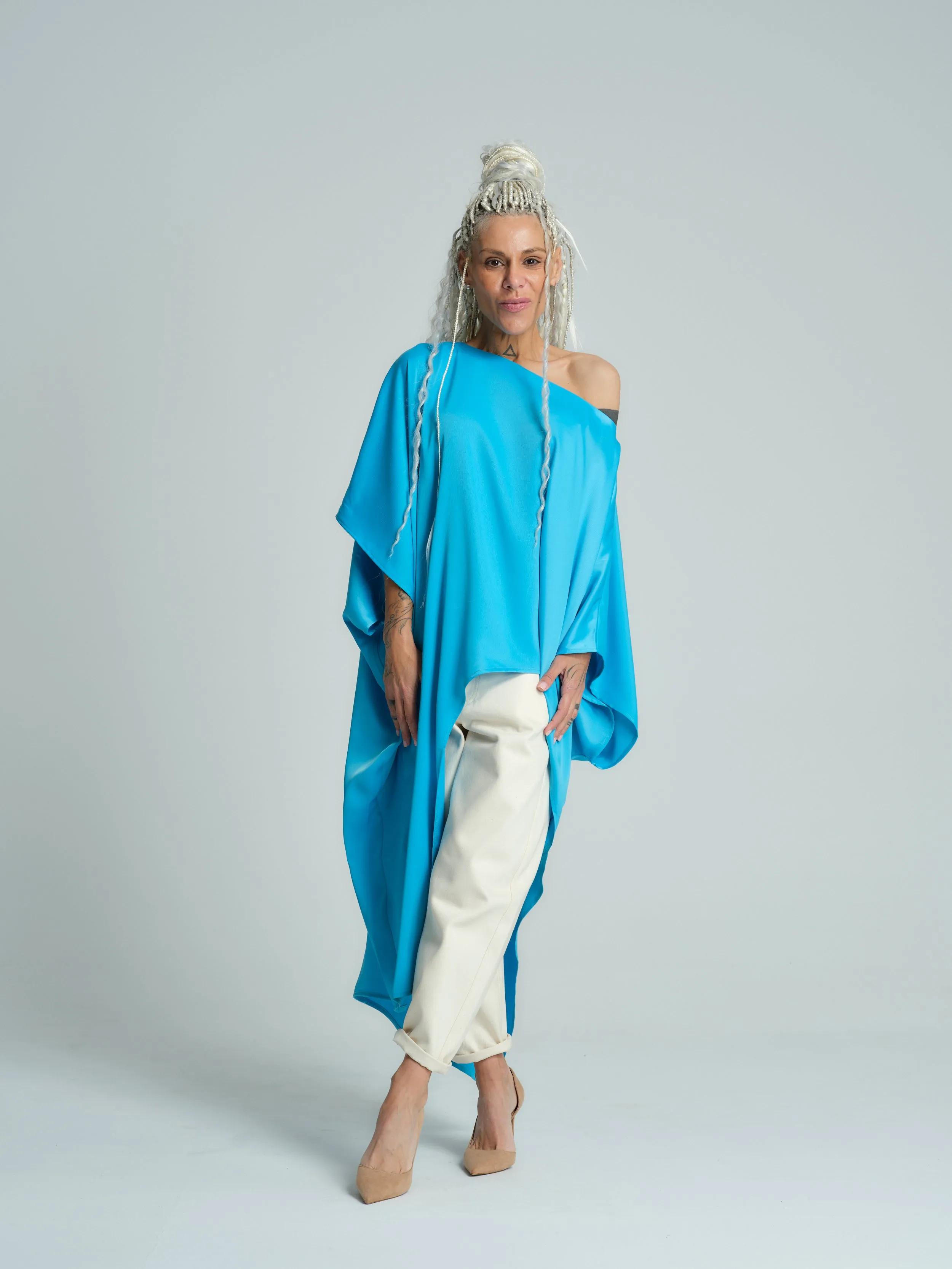 Off-The-Shoulder Maxi Tunic in Blue