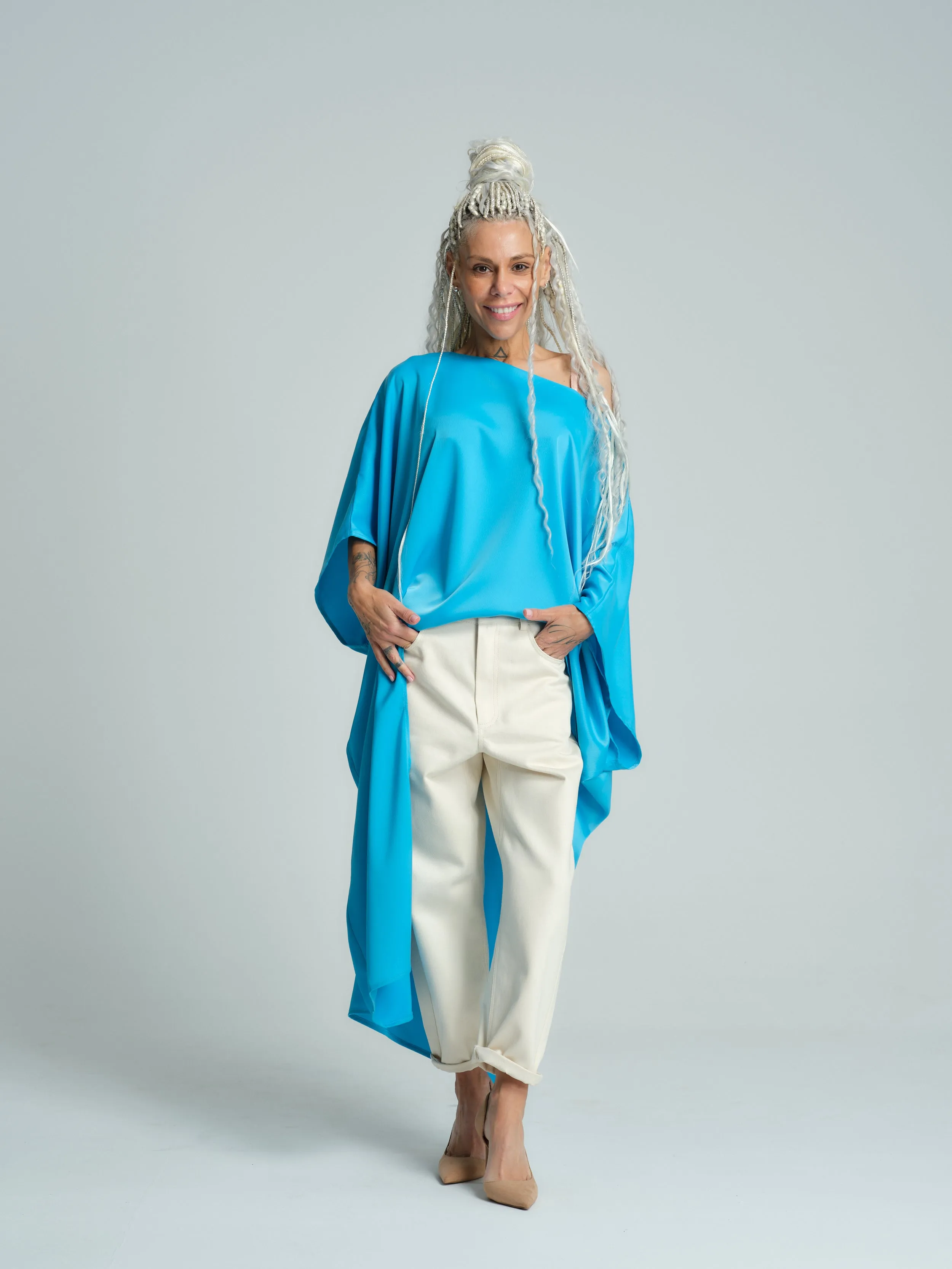 Off-The-Shoulder Maxi Tunic in Blue