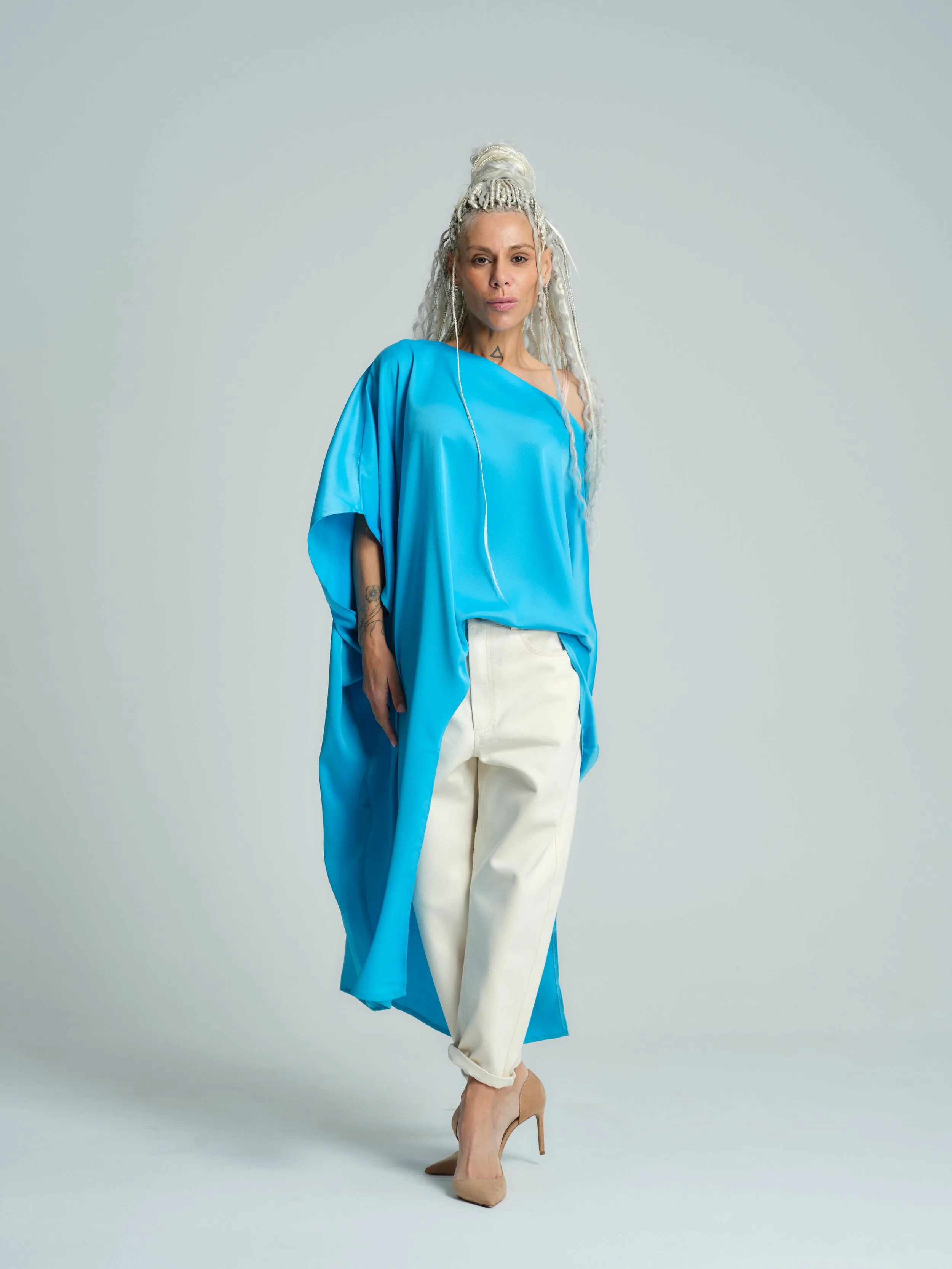 Off-The-Shoulder Maxi Tunic in Blue