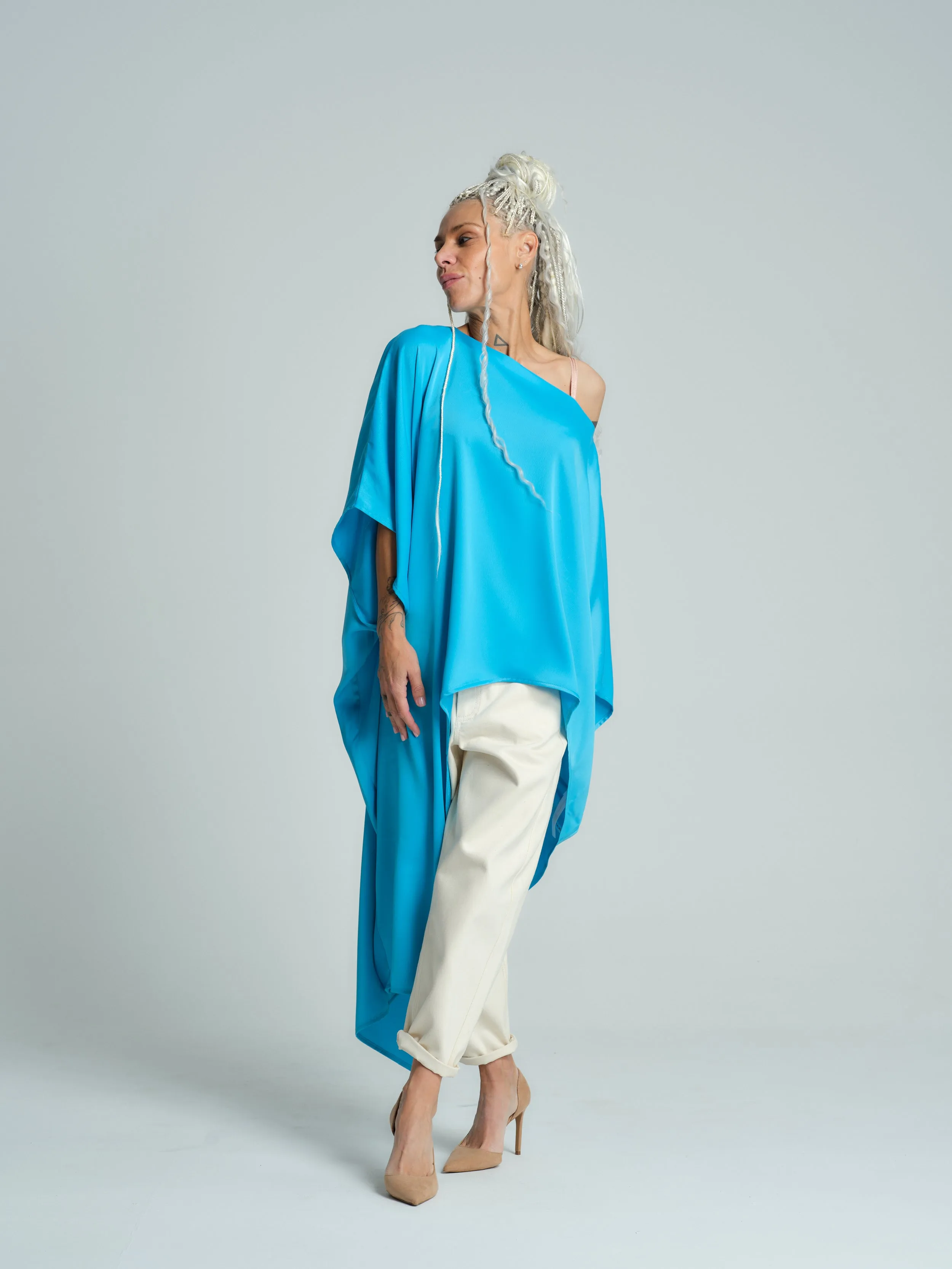 Off-The-Shoulder Maxi Tunic in Blue
