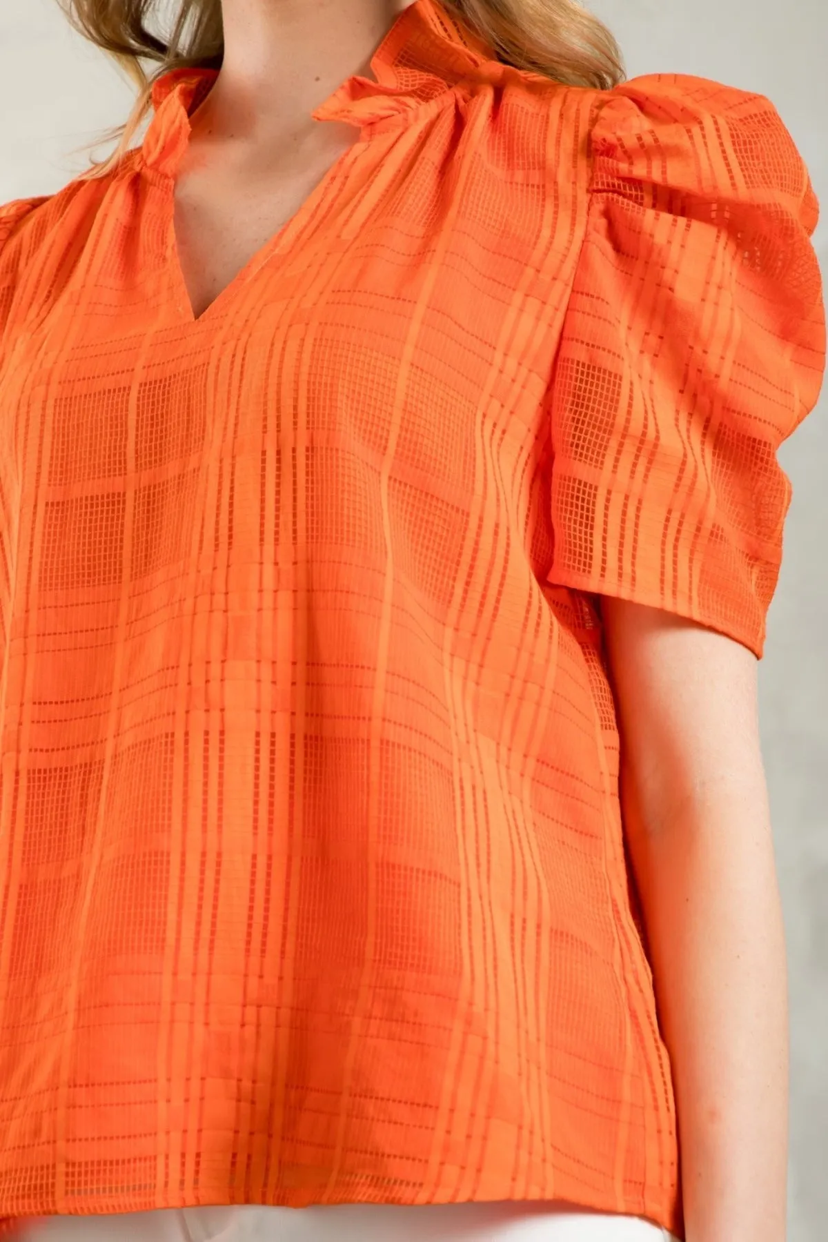 Orange Short Sleeve Textured Top