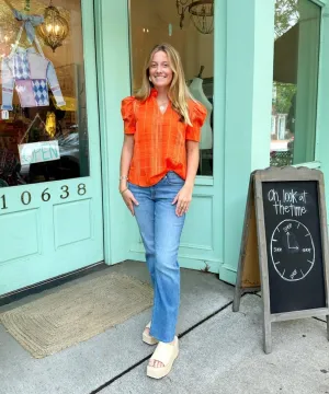 Orange Short Sleeve Textured Top