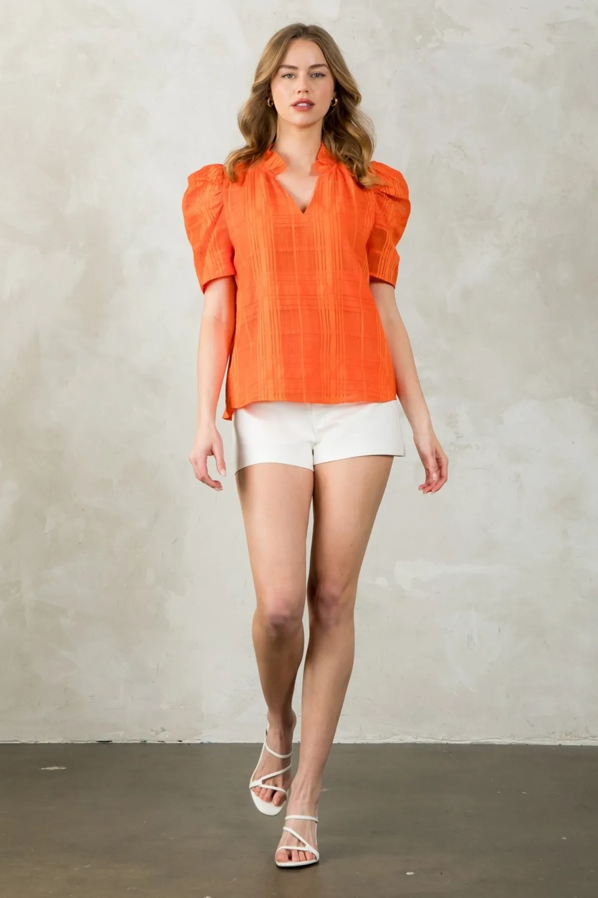 Orange Short Sleeve Textured Top