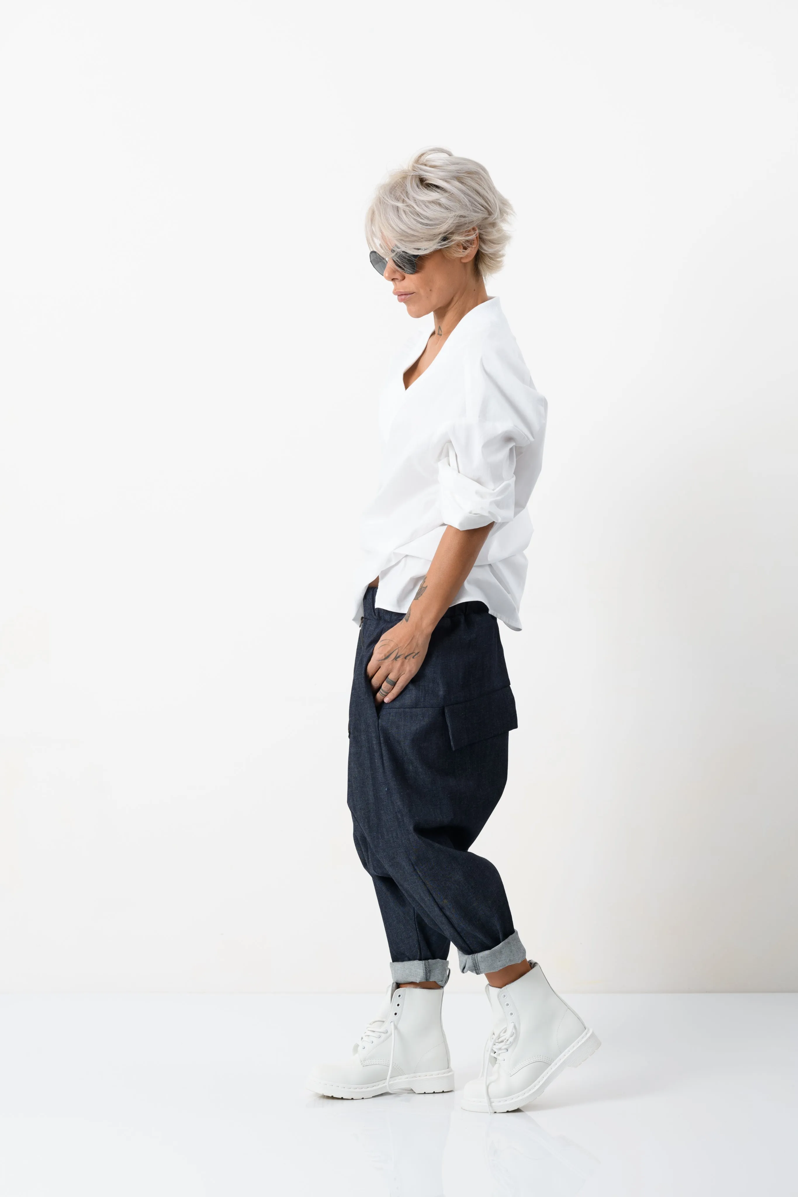 Oversized V-neck White Shirt