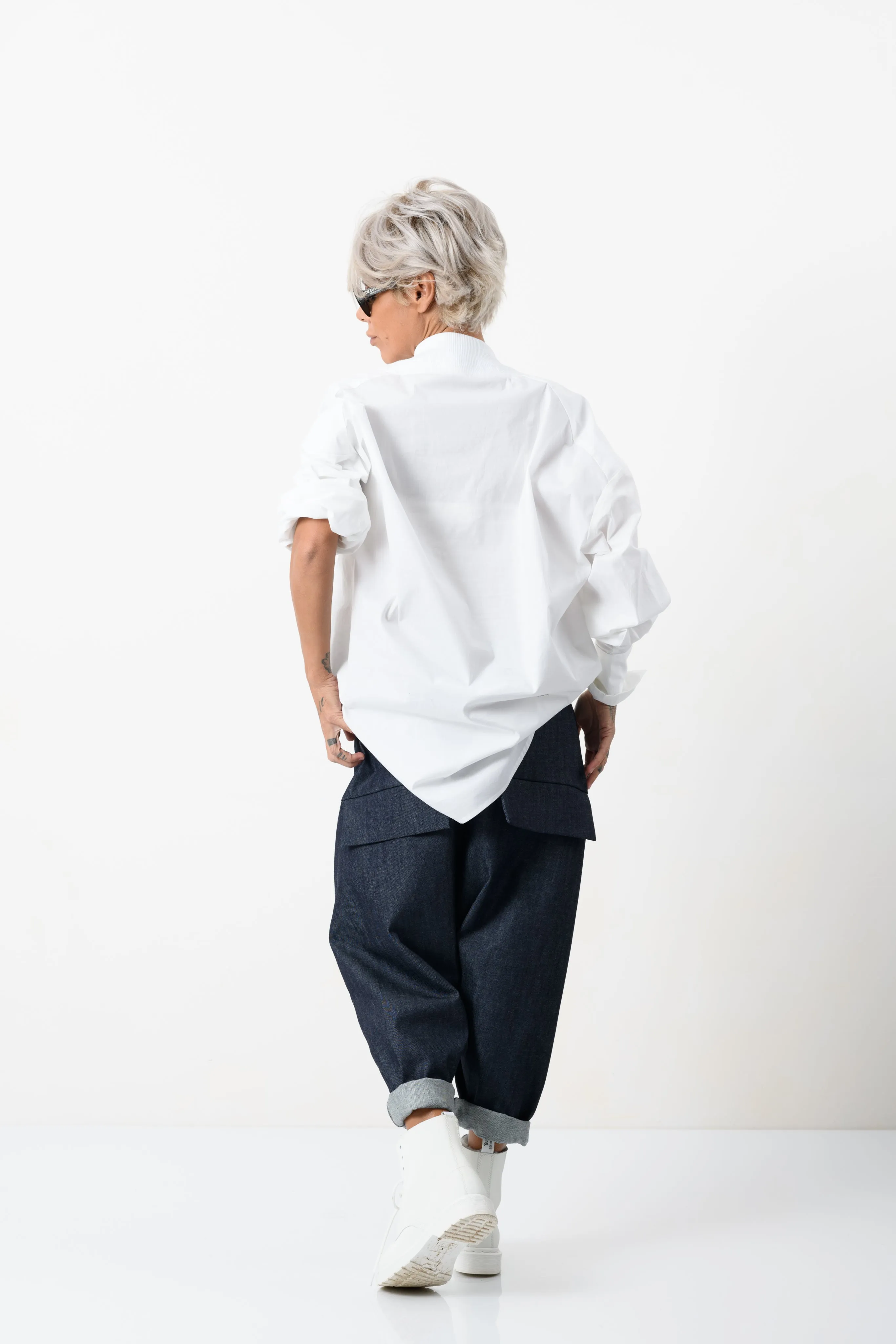 Oversized V-neck White Shirt