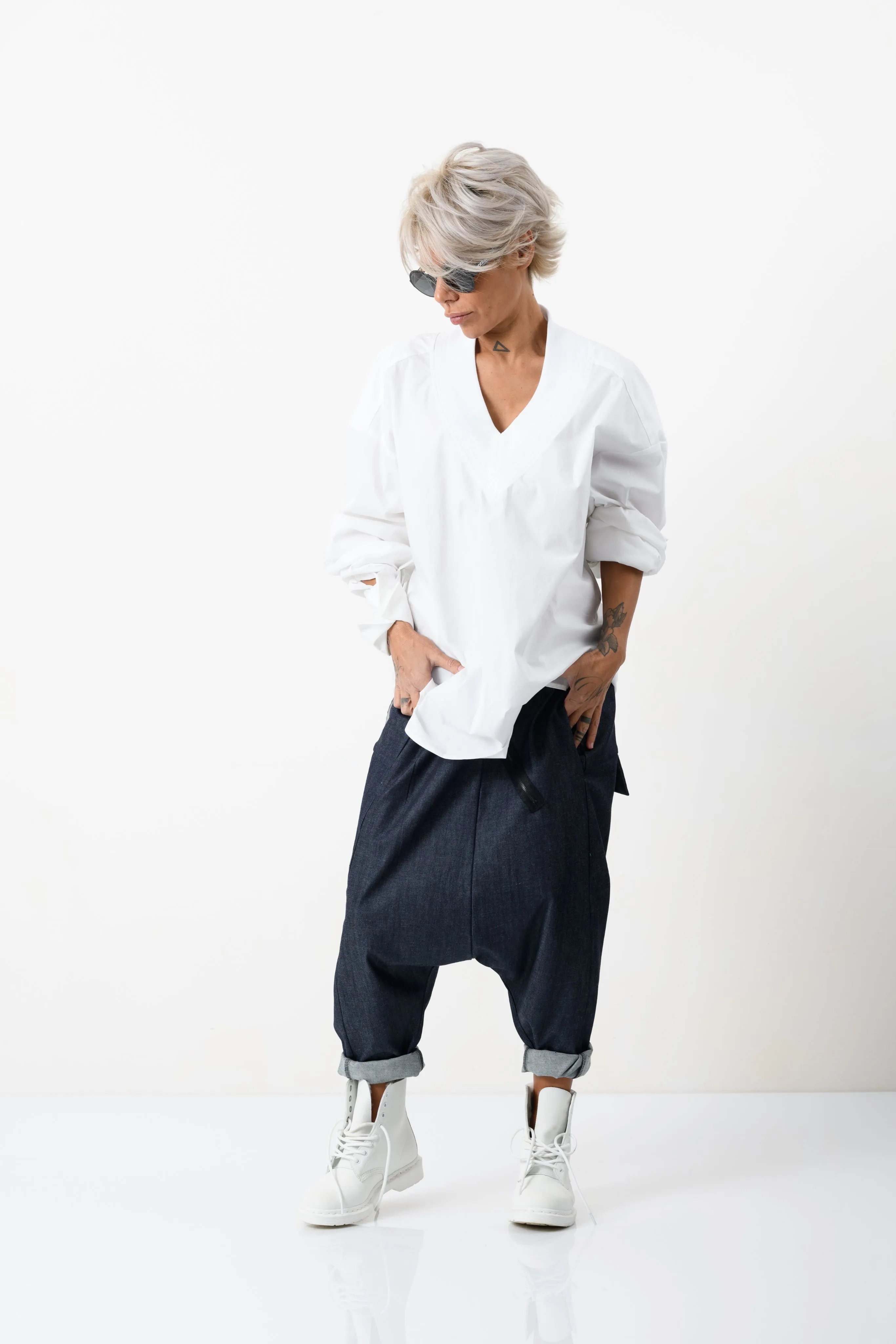 Oversized V-neck White Shirt