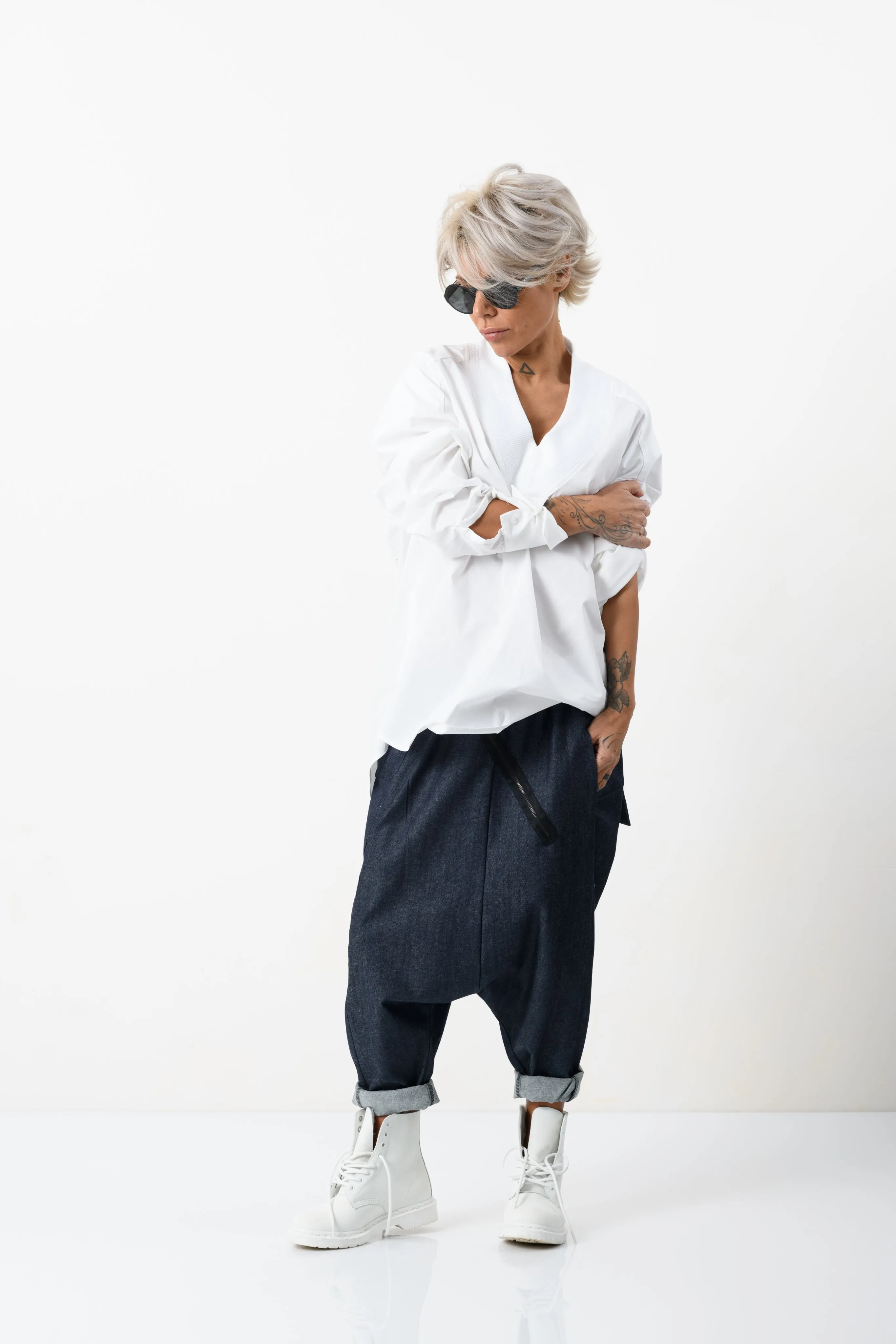 Oversized V-neck White Shirt