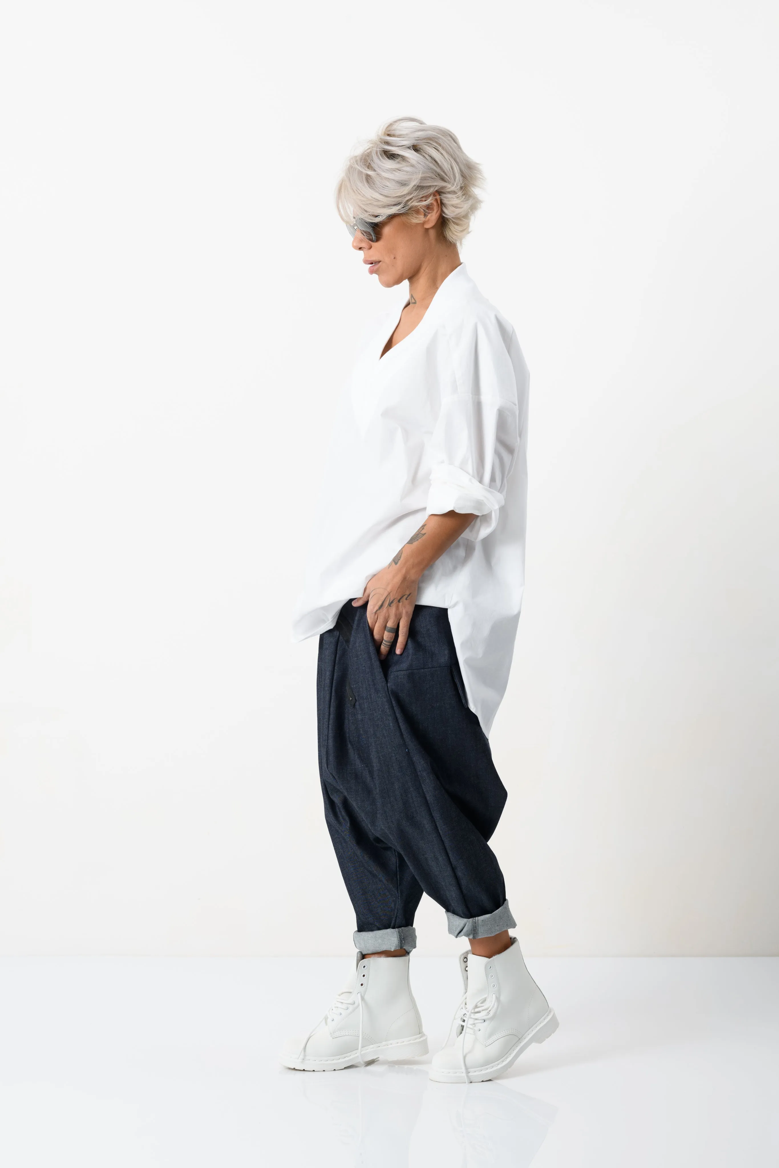 Oversized V-neck White Shirt