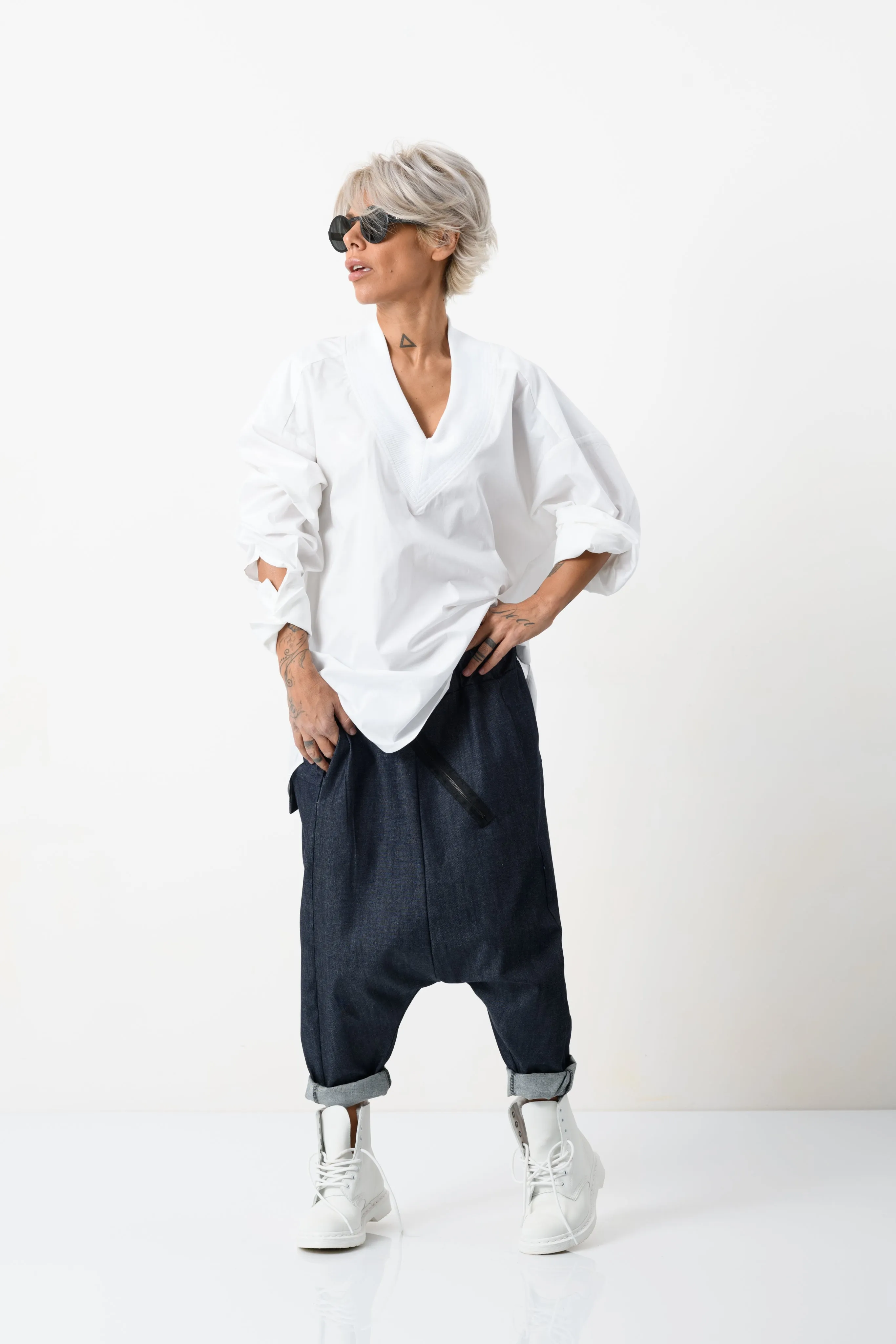 Oversized V-neck White Shirt