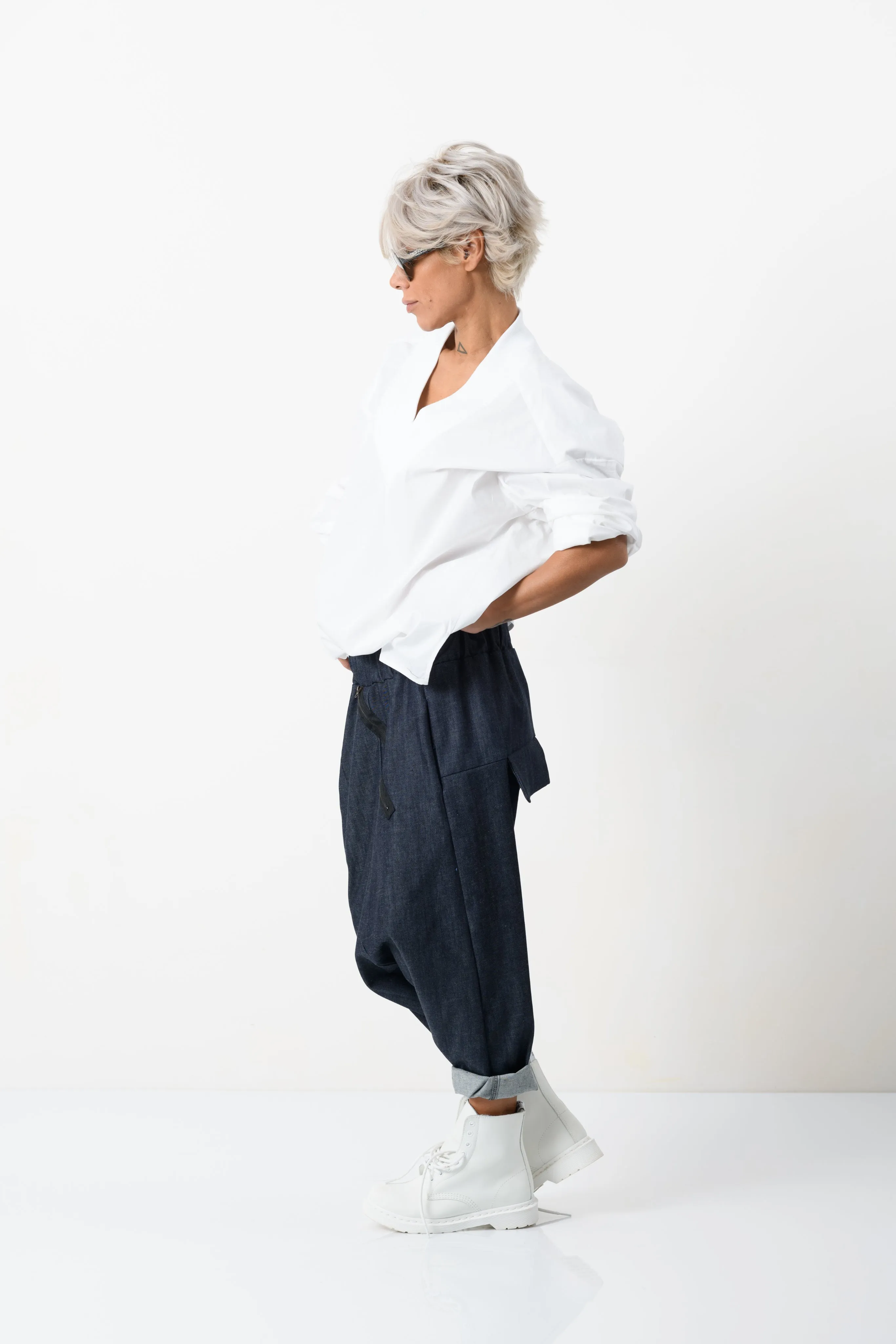 Oversized V-neck White Shirt