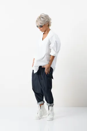Oversized V-neck White Shirt