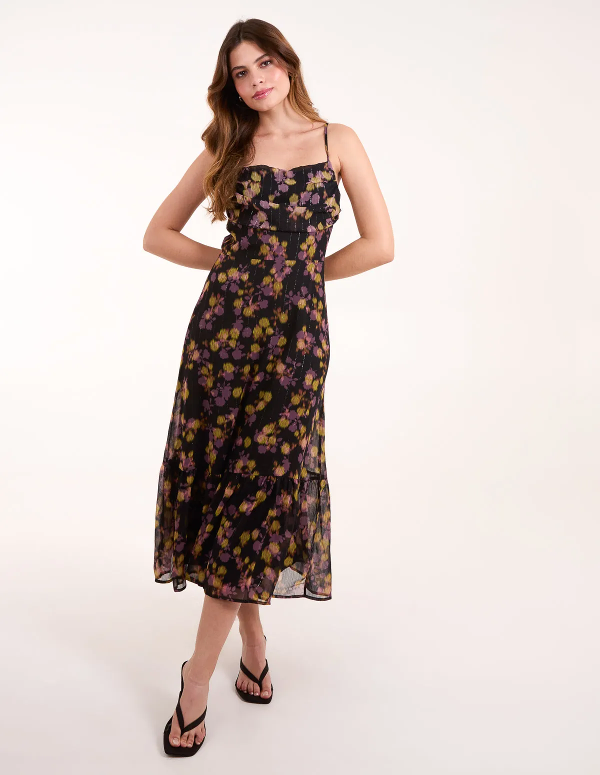 Pleated Bust Midi Dress