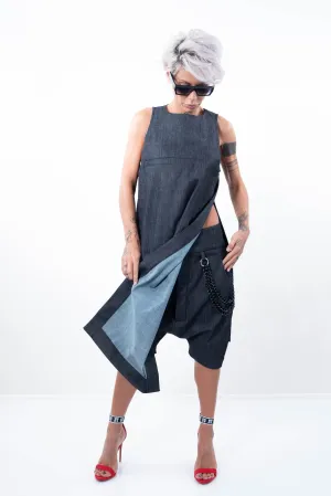 Plus Size Denim Sleeveless Tunic Dress