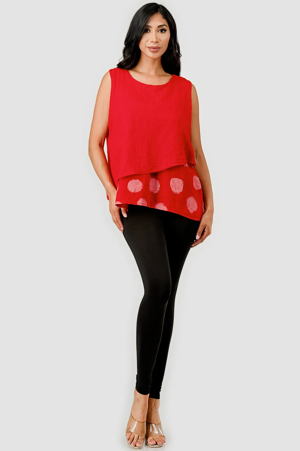 Raw Moda 2 Layers Polka Dot Linen Top