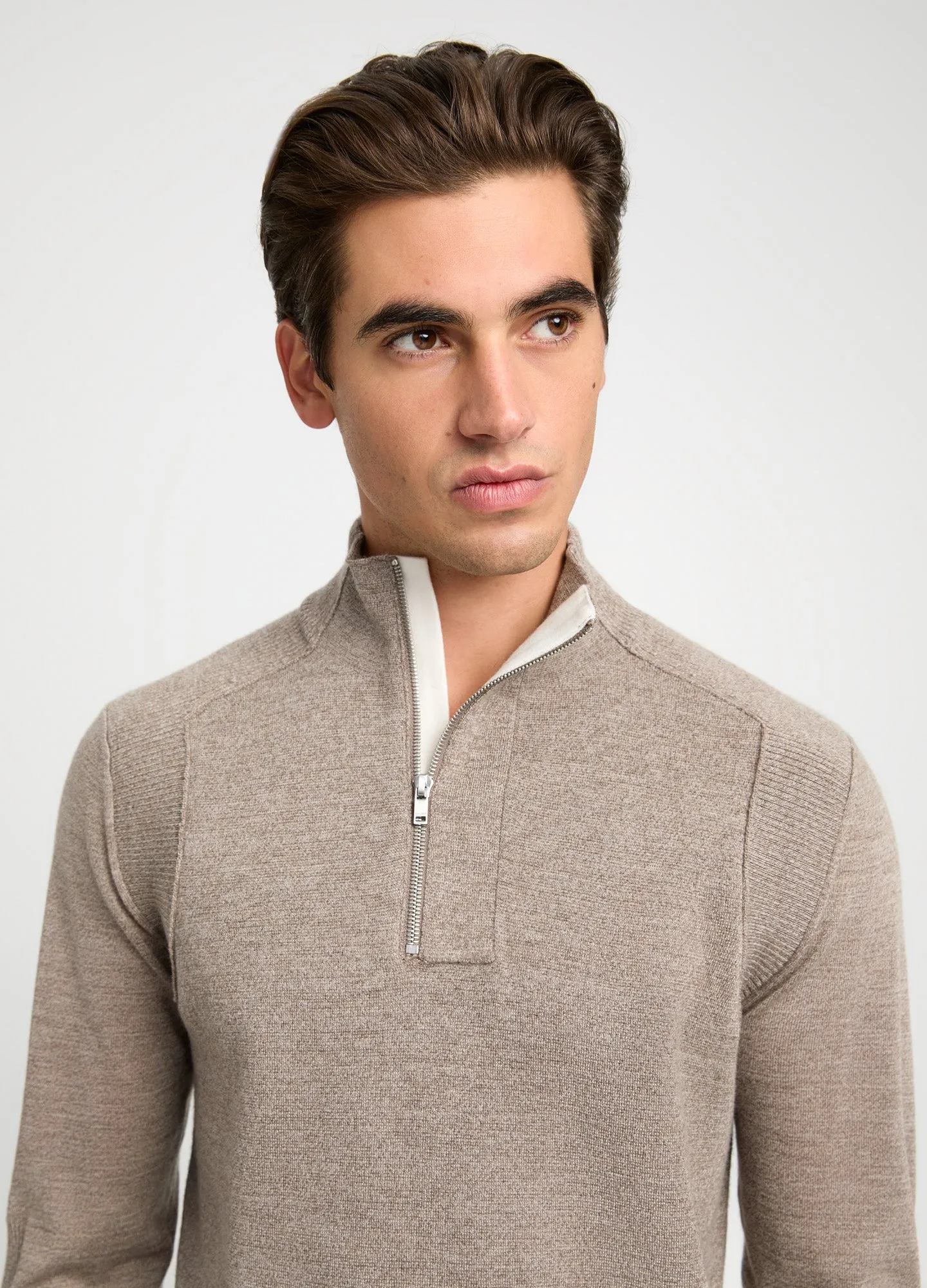 Rib Panel Funnel Neck Sweater Taupe