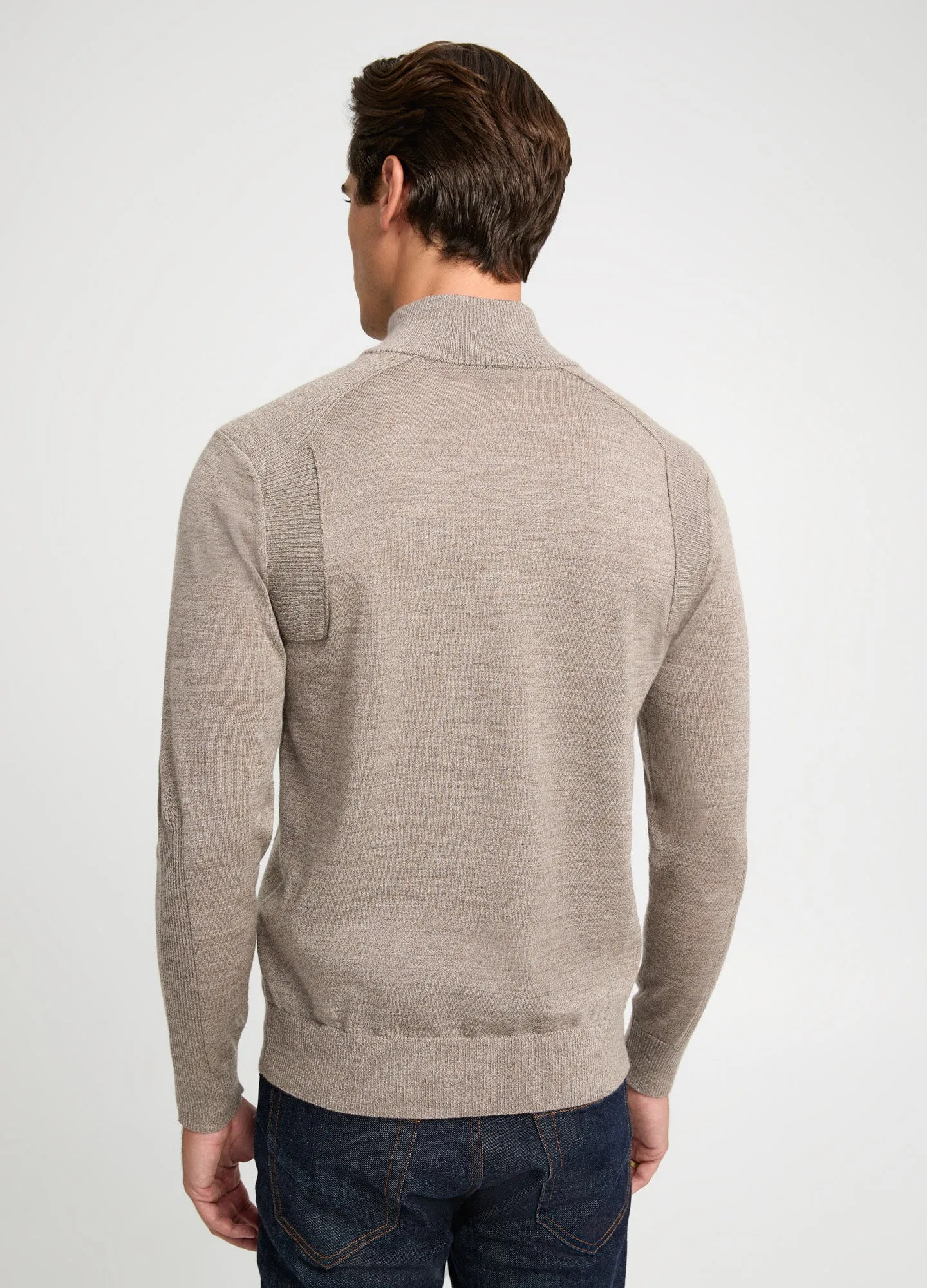 Rib Panel Funnel Neck Sweater Taupe