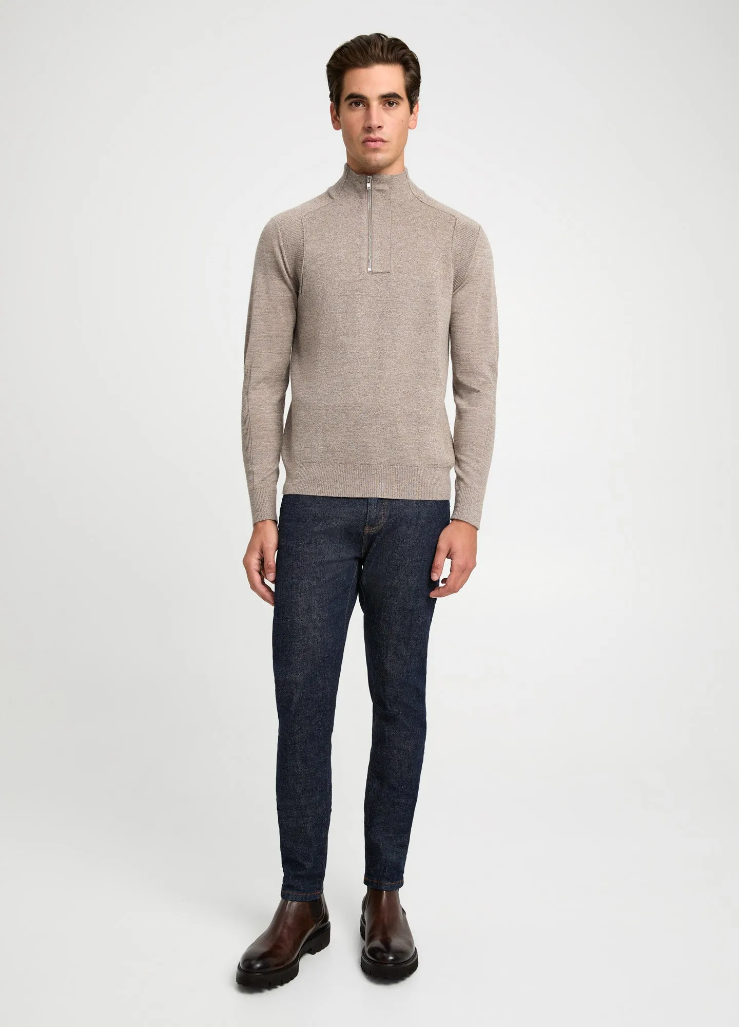 Rib Panel Funnel Neck Sweater Taupe