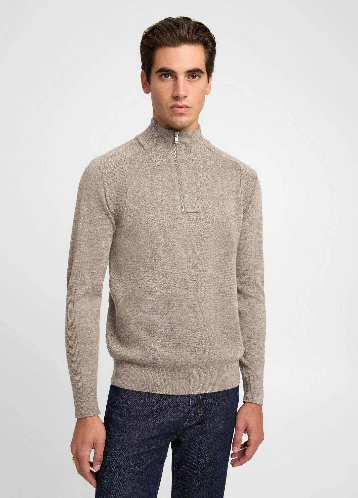 Rib Panel Funnel Neck Sweater Taupe