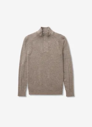 Rib Panel Funnel Neck Sweater Taupe