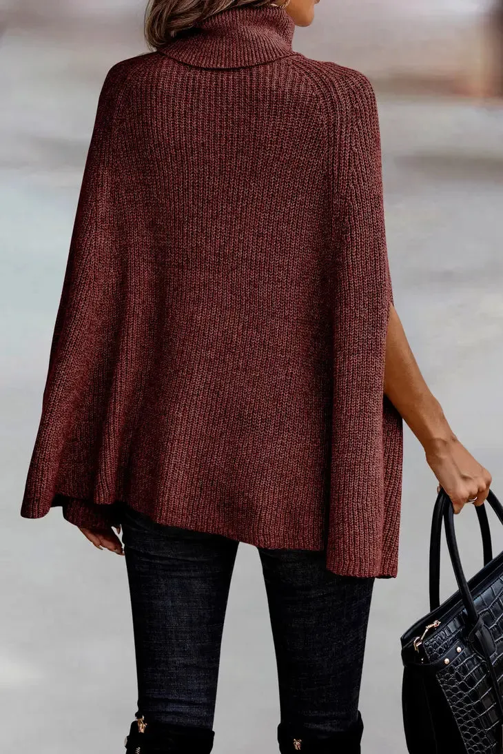 Ribbed Knit Turtleneck Poncho