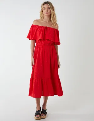 Ruffle Bardot Midi Dress