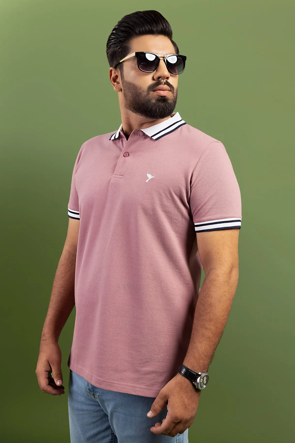 Rusty Pink Yarn Dyed Collar Polo Shirt (Plus Size) - S23 - MP0225P