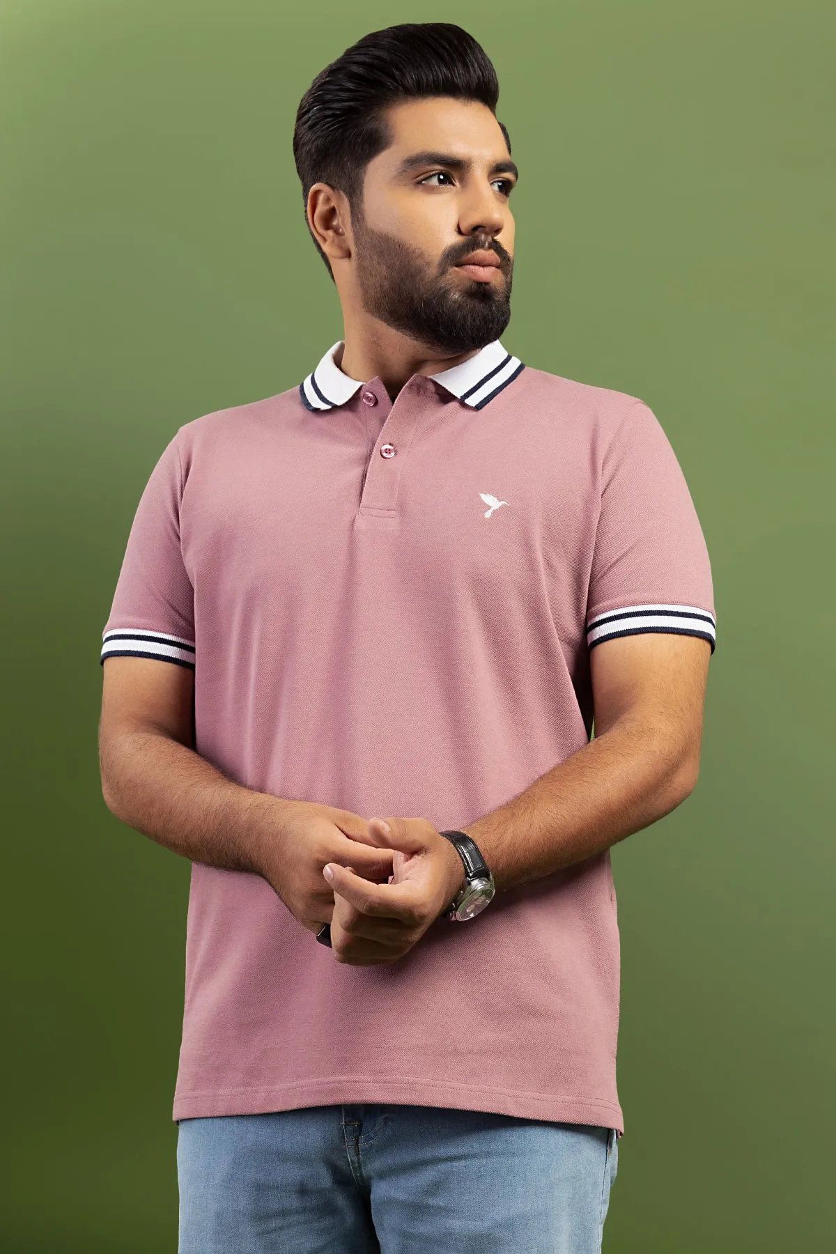 Rusty Pink Yarn Dyed Collar Polo Shirt (Plus Size) - S23 - MP0225P