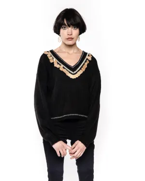 Sequin Trim V neck Jumper
