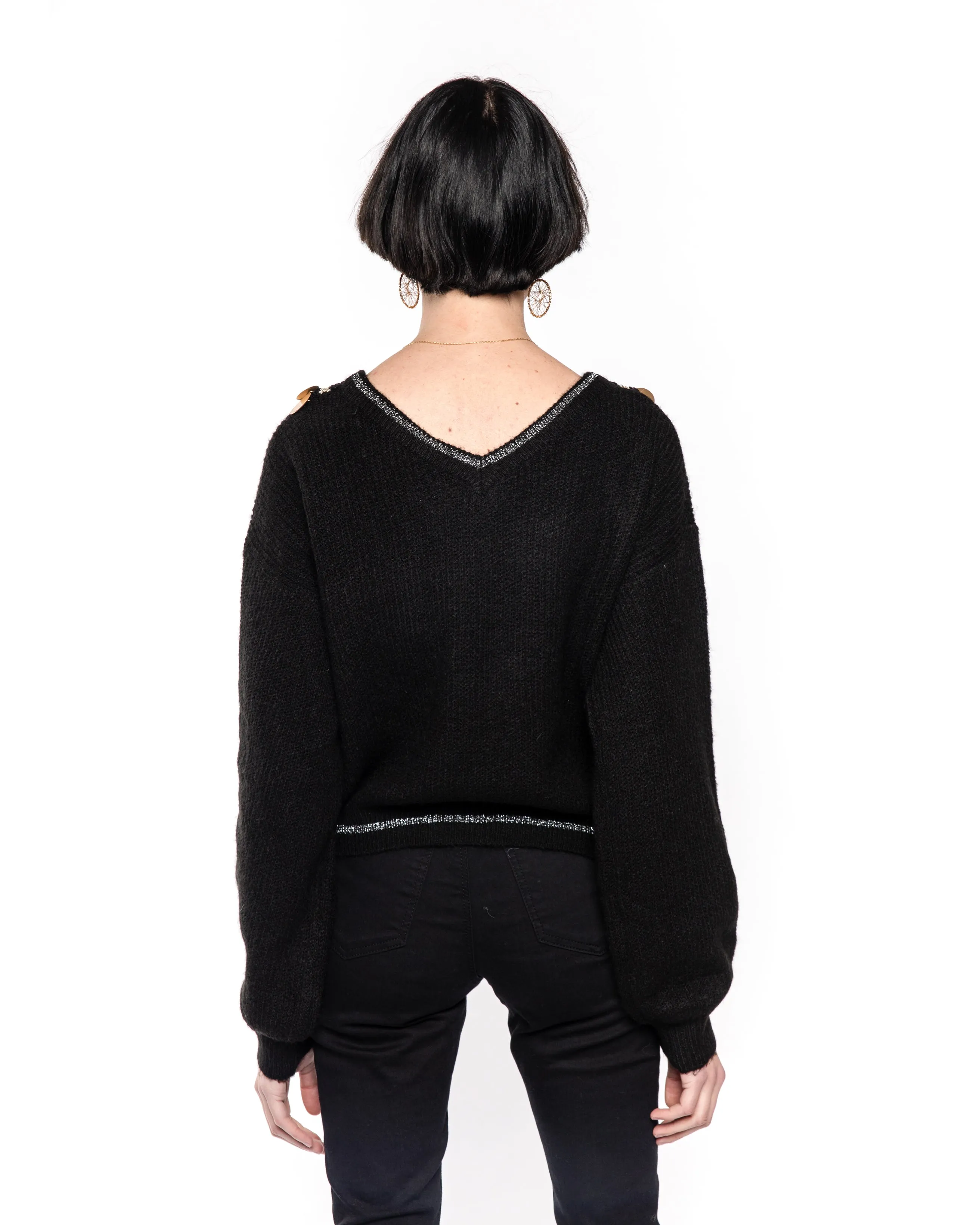 Sequin Trim V neck Jumper