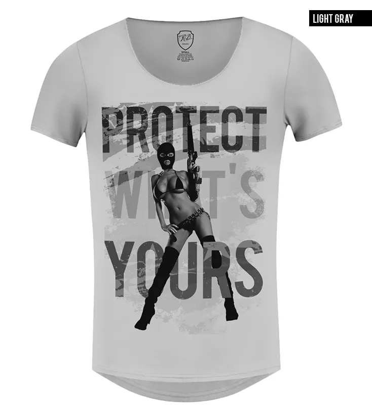 Sexy Gangster Girl Men's T-shirt "Protect What's Yours"/ Color Option / MD626