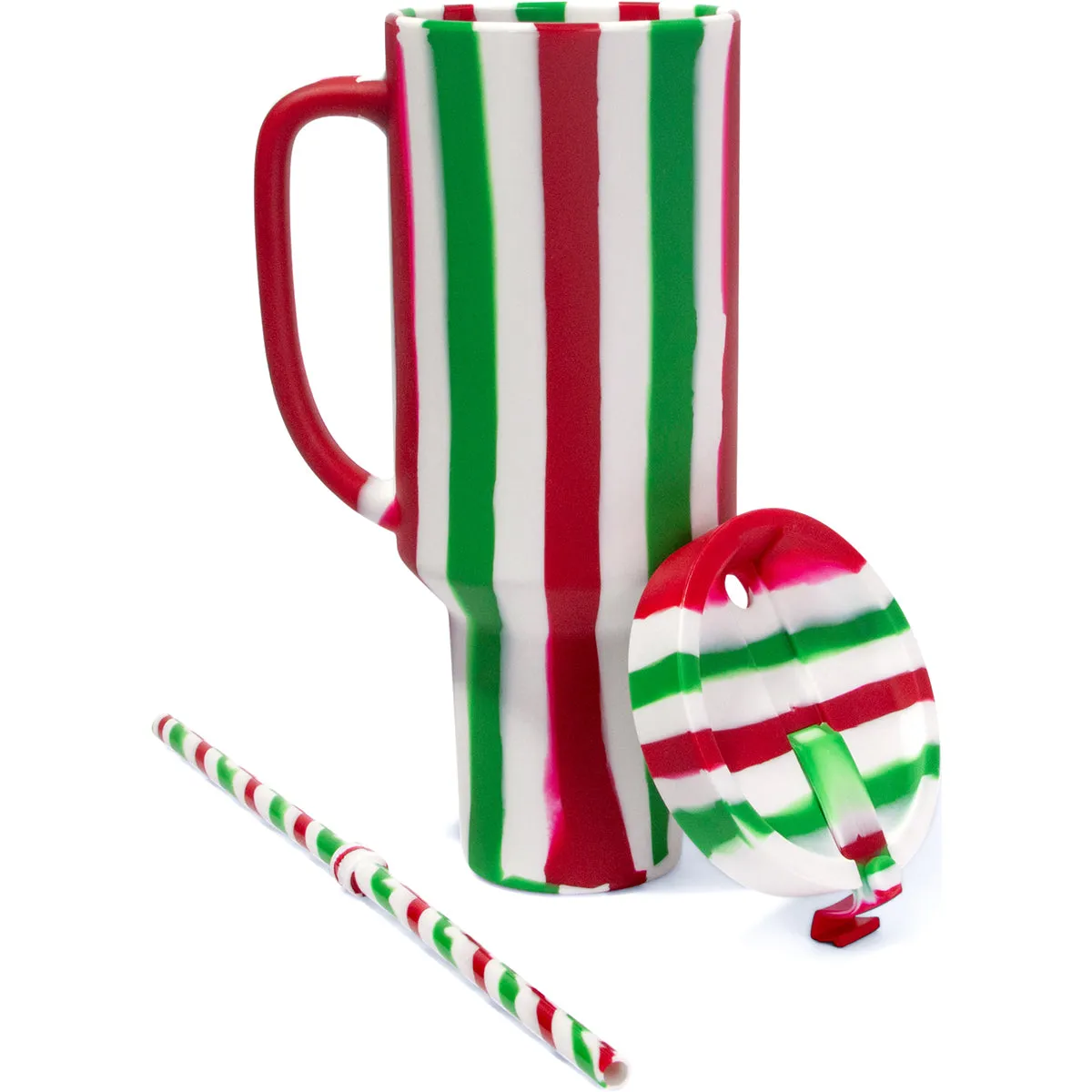 Silipint Silicone 64 oz Candy Cane Collection WTFumbler (Handled Straw Tumbler)