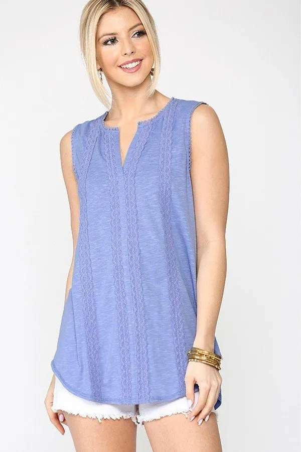 Sleeveless Lace Trim Tunic Top
