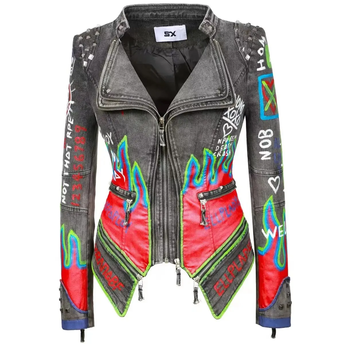 Studded Rivet Paint Hand Drawn Jacket