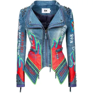 Studded Rivet Paint Hand Drawn Jacket
