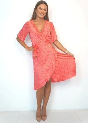 The Midi Flirty Wrap Dress - Lipstick Splash