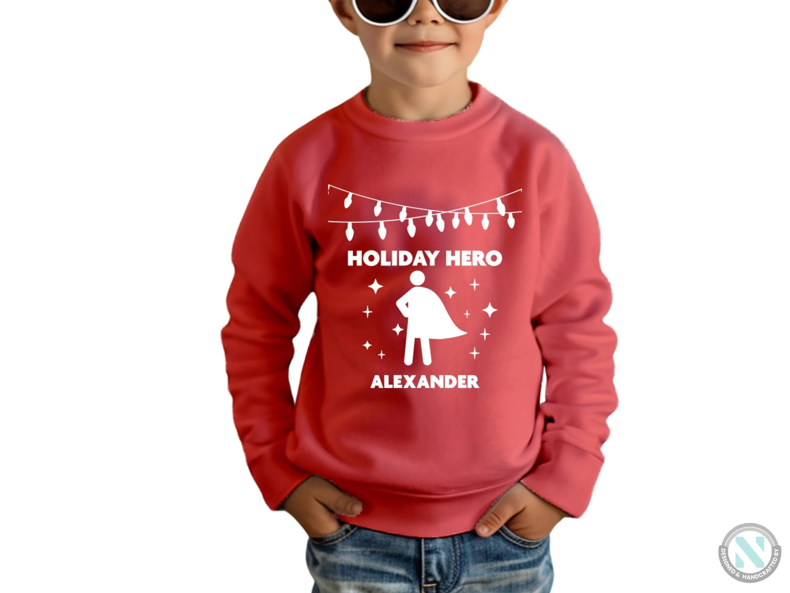 Toddler Boys Custom Jumper Christmas Sweatshirt with Holiday Hero Text