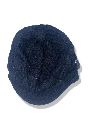 Vintage black lined knitted beanie hat with studded crest