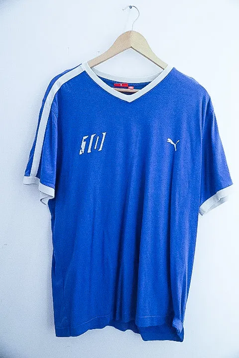 Vintage Italy football team puma vneck blue tees XL