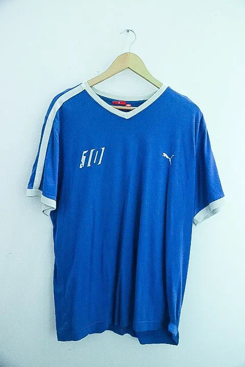 Vintage Italy football team puma vneck blue tees XL