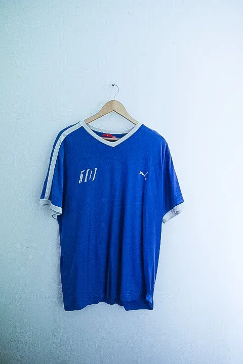 Vintage Italy football team puma vneck blue tees XL