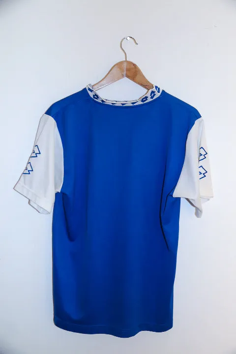 Vintage mens Lotto V-neck blue and white tees