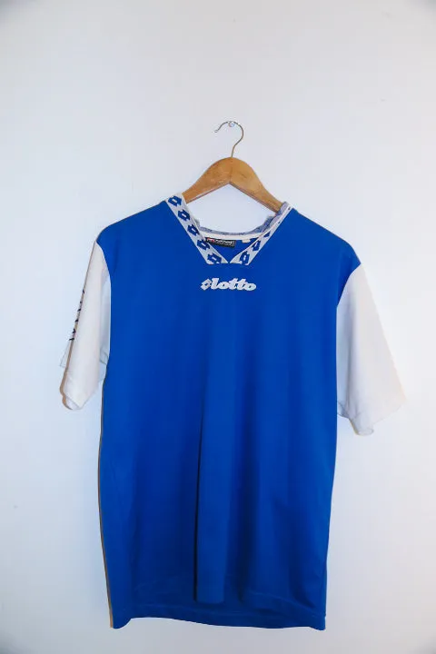 Vintage mens Lotto V-neck blue and white tees