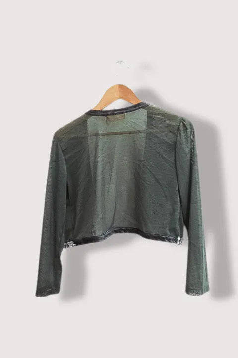 Vintage Shannon womens cropped beaded open front grey jacket M/L