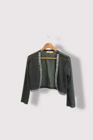 Vintage Shannon womens cropped beaded open front grey jacket M/L