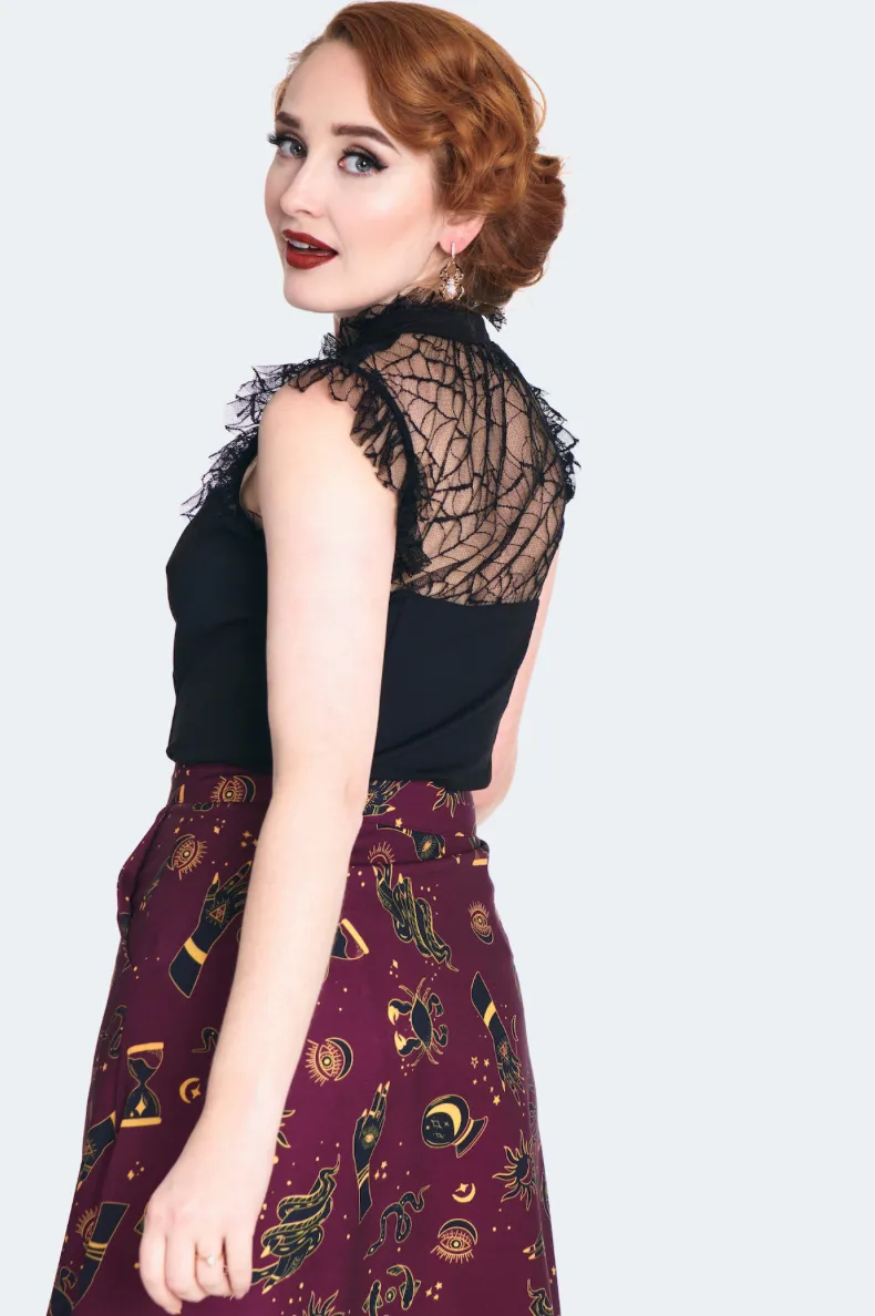 Web Lace Tie Collar Top