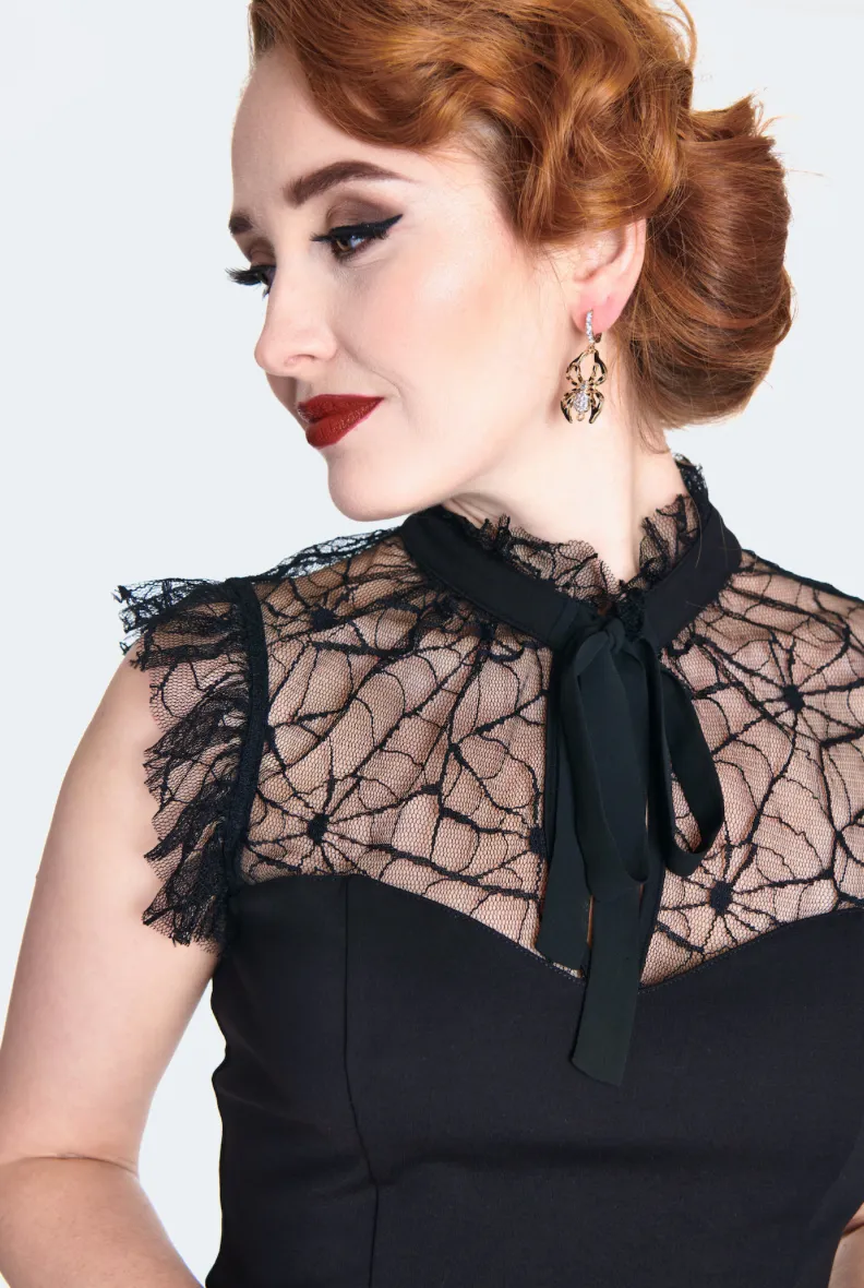 Web Lace Tie Collar Top
