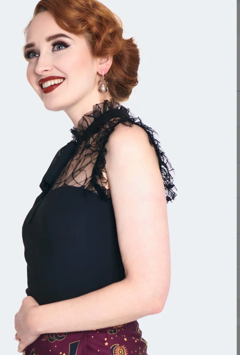 Web Lace Tie Collar Top
