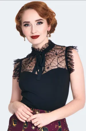 Web Lace Tie Collar Top