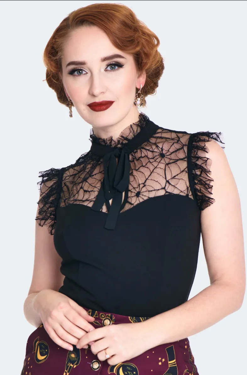 Web Lace Tie Collar Top